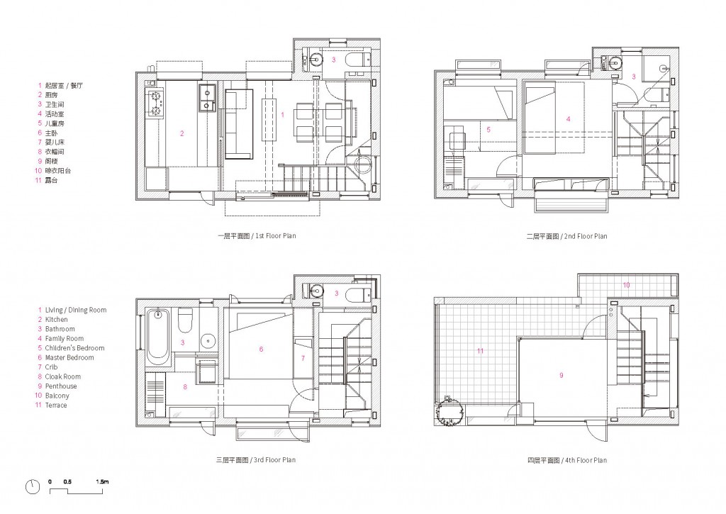 01-1-4F_一~四层平面图 1st ~ 4th Floor Plans